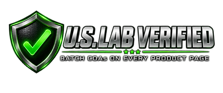 U.S. Lab Verified badge: batch COAs on every product page